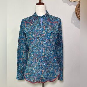 Womens Tin Haul Blue Paisley Cactus Flower Western Shirt Snap Up Size Small